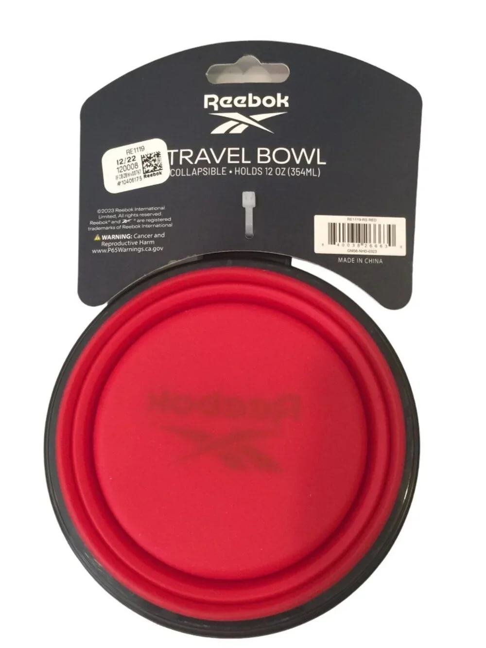 REEBOK Travel Pet Bowl Red Expandable Silicone BPA FREE Silvertone Carabiner Hol